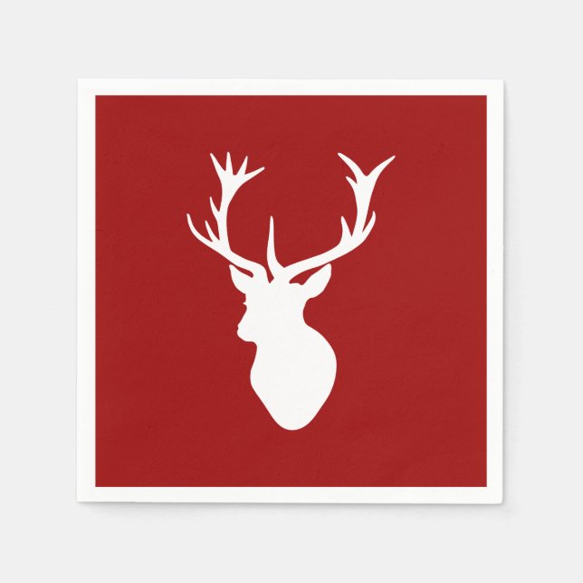 Red and White Christmas Deer Stag Head Serviette (Vorderseite)