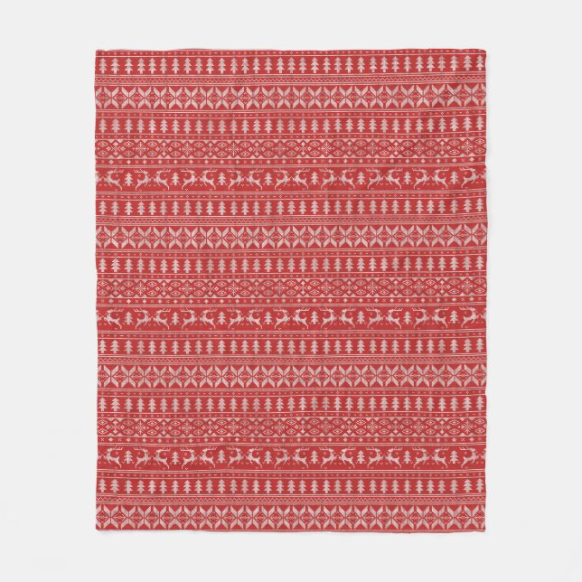 Red and White Christmas Sweater Design Fleecedecke (Vorderseite)