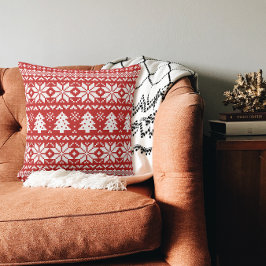 Red and White Christmas Sweater Muster Kissen