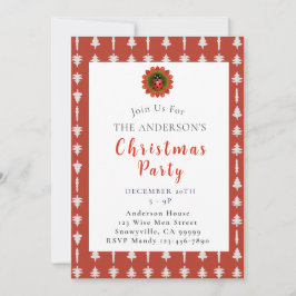 Red and White Christmas Tree Party Einladung