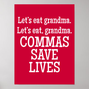 Red and White Commas Rette Funny Poster