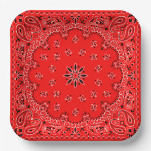 Red and White Cowboy Bandana 2 Pappteller