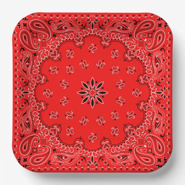 Red and White Cowboy Bandana 2 Pappteller (Vorderseite)