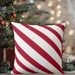 Red and White Diagonal Striped Kissen<br><div class="desc">This whimsical red and white diagonal striped pillow is a year round pleaser.  It's a great accent for your summer pool-side decor or as a candy cane inspired festive addition at Christmas time that even Santa would envy.</div>