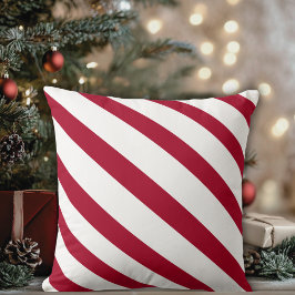Red and White Diagonal Striped Kissen