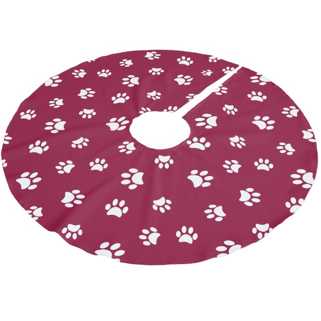 Red and White Dog Cat Paw Prints Muster Weihnachte Polyester Weihnachtsbaumdecke (Schrägansicht)