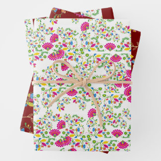 Red and white floral design geschenkpapier set