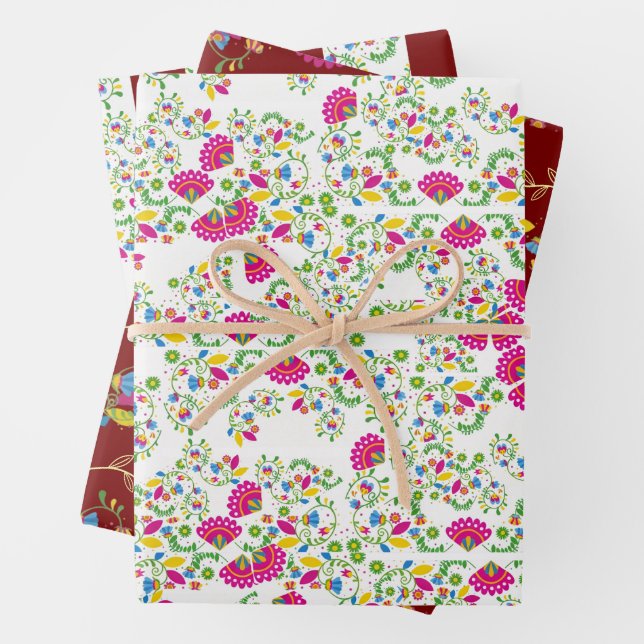 Red and white floral design geschenkpapier set (Beispiel)
