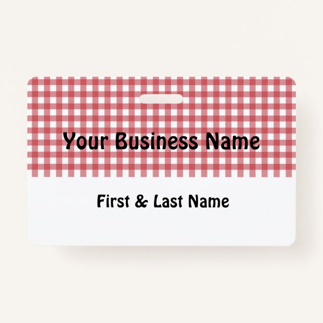 Red and White Gingham Name Badge Ausweis (Vorderseite)