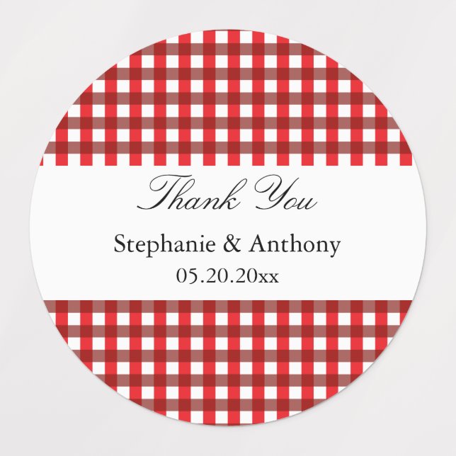 Red and White Gingham Pattern Barbeque Vielen Dank Etiketten (Design 1)