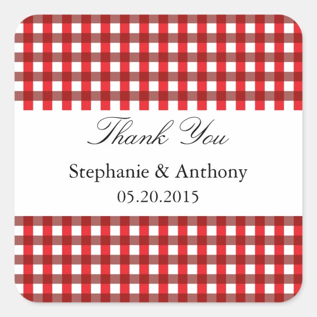 Red and White Gingham Pattern Barbeque Vielen Dank Quadratischer Aufkleber (Vorderseite)