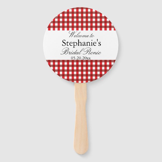 Red and White Gingham Pattern Bridal Picnic Fächer (Vorderseite)