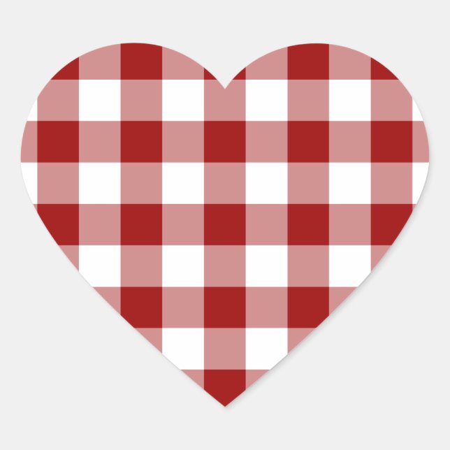 Red and White Gingham Pattern Herz-Aufkleber (Vorderseite)