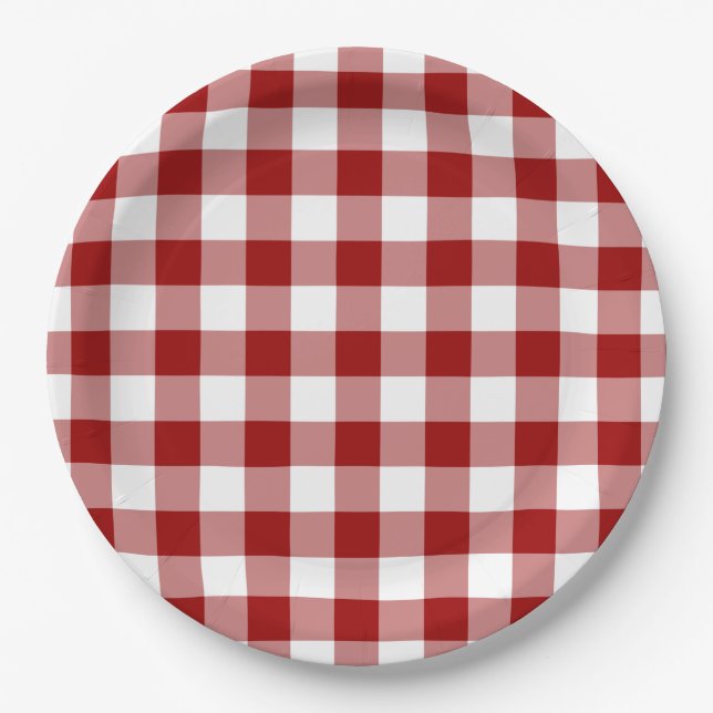 Red and White Gingham Pattern Pappteller (Vorderseite)