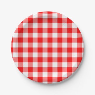 Red and White Gingham Pattern Pappteller