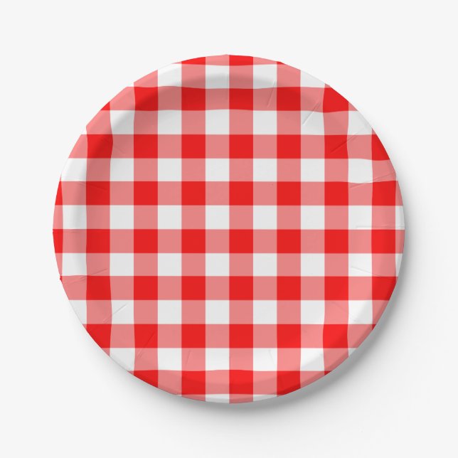 Red and White Gingham Pattern Pappteller (Vorderseite)
