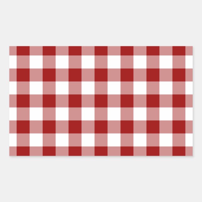 Red and White Gingham Pattern Rechteckiger Aufkleber (Vorderseite)
