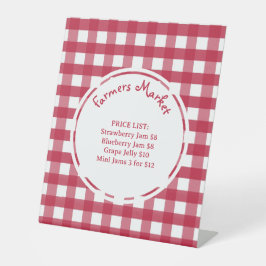 Red and White Gingham Sign for Bauern Market Sockelschild