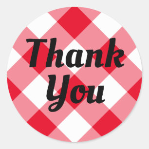 Red and White Gingham Vielen Dank Runder Aufkleber