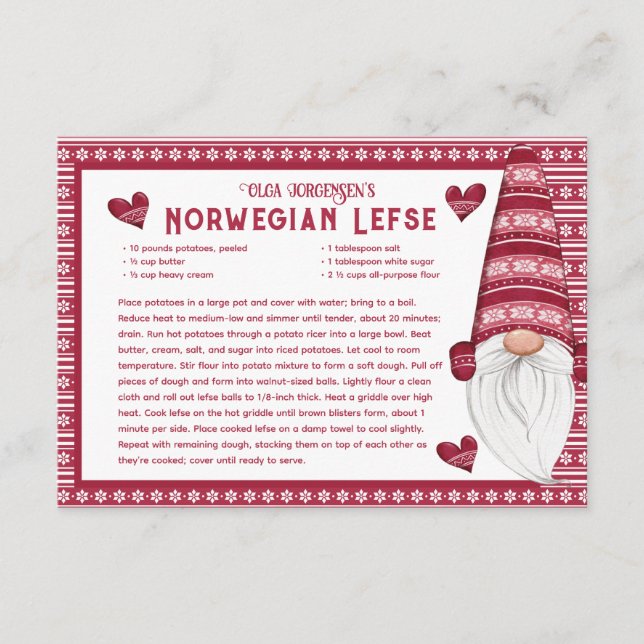 Red and White Gnome Lefse Recicard Begleitkarte (Vorderseite)