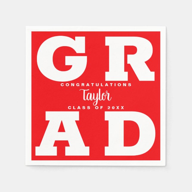 Red and White Graduation Party Serviette (Vorderseite)