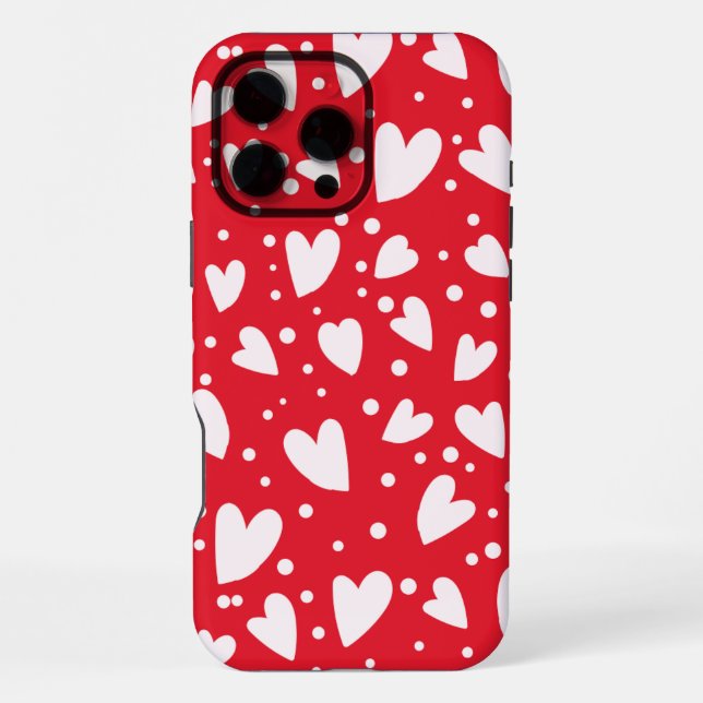 Red and White Heart Pattern | Cute Valentine Love  iPhone 16 Pro Max Hülle (Rückseite)