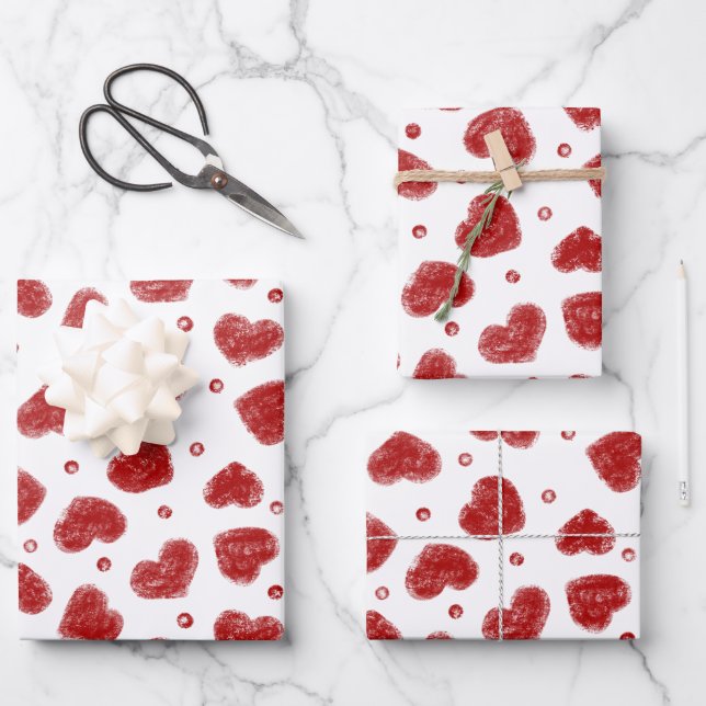 Red and White Hearts pattern Geschenkpapier Set (Vorderseite)