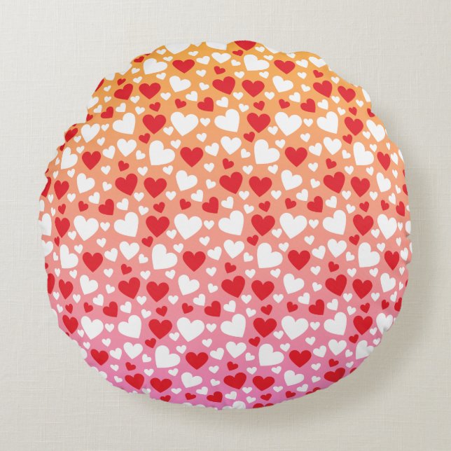 Red and White Hearts Pattern Throw Pillow Rundes Kissen (Vorderseite)