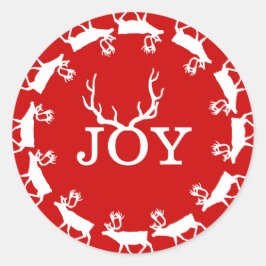 Red and White Joy Deer Antler Weihnachtsfeiertag Runder Aufkleber