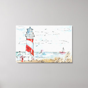 Red and White Lighthouse Scene Leinwanddruck
