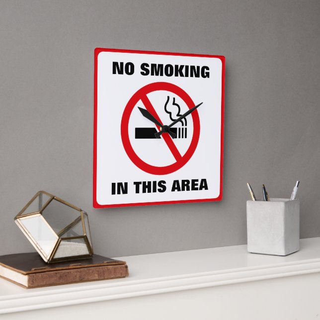 Red and White No Smoking Quadratische Wanduhr (Büro)