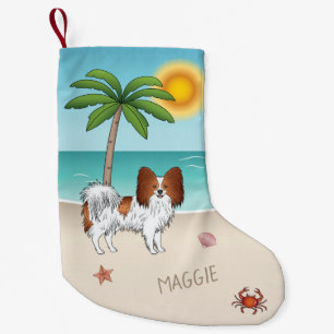 Red and White Papillon Dog Tropical Summer Beach Kleiner Weihnachtsstrumpf