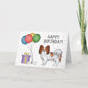 Red and White Papillon Hund Happy Birthday Karte