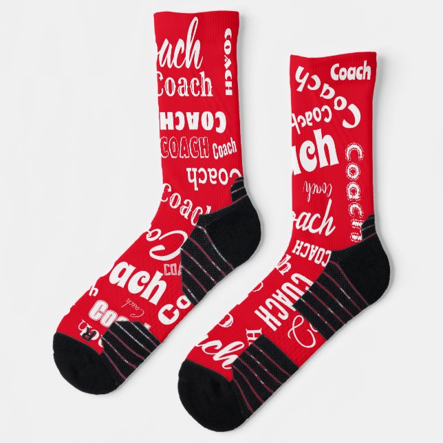 Red and White Personalisiert Coach Geschenk Name K Socken (Links)