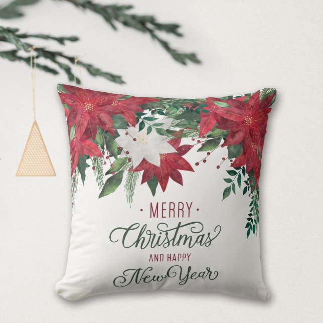 Red and White Poinsettia Bouquet Holiday Kissen (Von Creator hochgeladen)