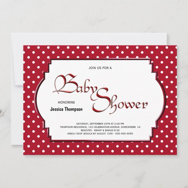 Red and White Polka Dot Baby Dusche Einladung (Vorderseite)