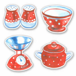 Red and White Polka Dot Kitchenware Aufkleber