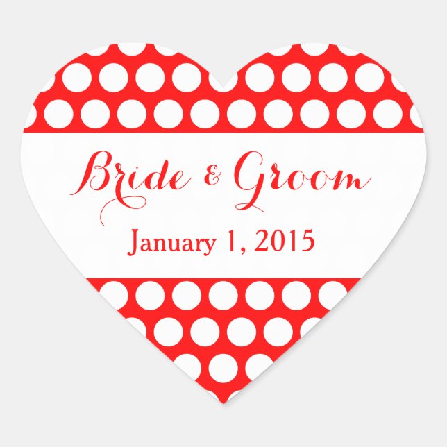 Red and White Polka Dot Wedding Herz-Aufkleber (Vorderseite)