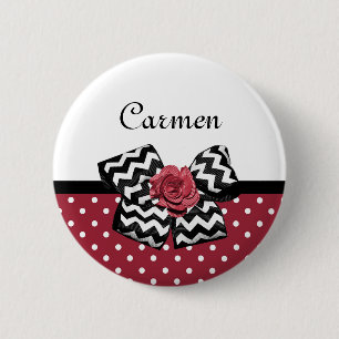 Red and White Polka Dots Niedliche Rose Zickzack B Button