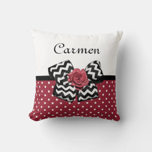 Red and White Polka Dots Niedliche Rose Zickzack B Kissen