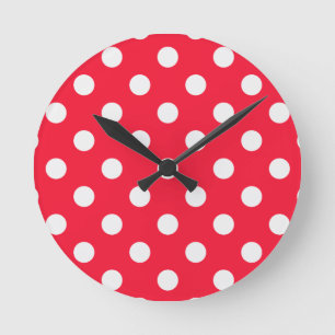 Red and White Polka Dots Runde Wanduhr