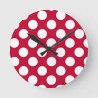 Red and White Polkadots Wall Clock