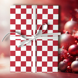 Red and White Retro Check Holiday Geschenkpapier