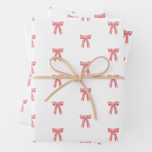 Red and White Satin Bows Red Candy Cane Stripbow Geschenkpapier Set