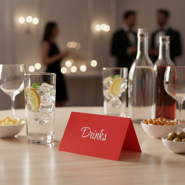 Red and White Script Dessert Buffet Table Card (Créateur téléchargé)