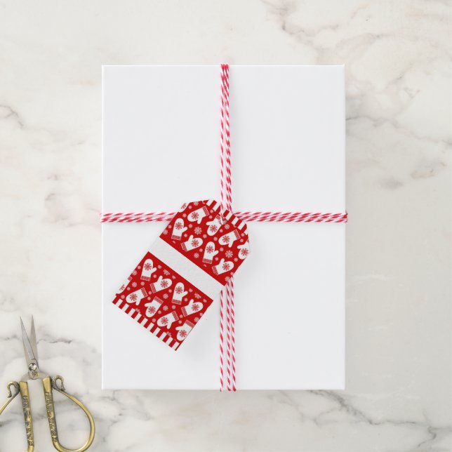 Red and White Snowflake Mittens Weihnachtsgeschenk Geschenkanhänger (Mit Garn)