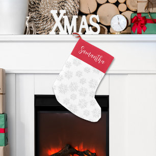 Red and White Snowflake Weihnachten Kleiner Weihnachtsstrumpf