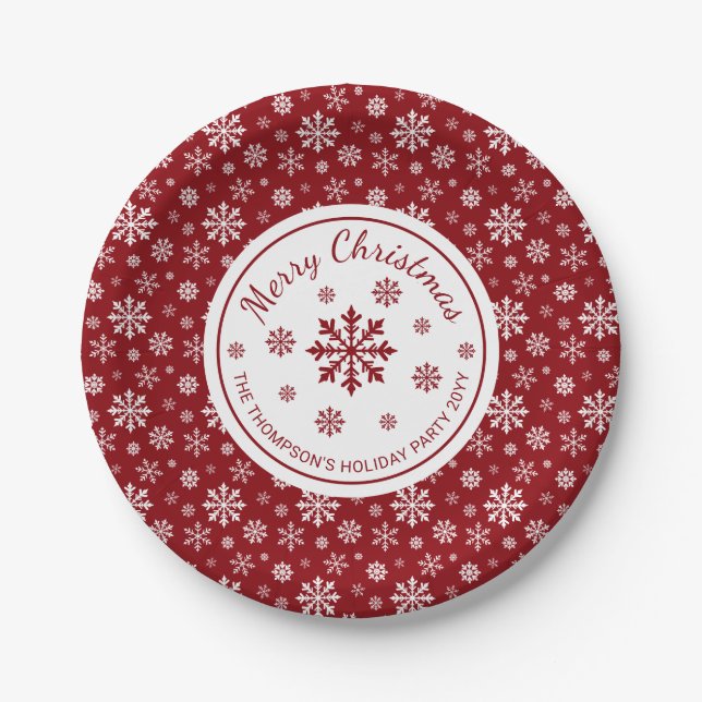 Red And White Snowflakes Custom Christmas Party Pappteller (Vorderseite)