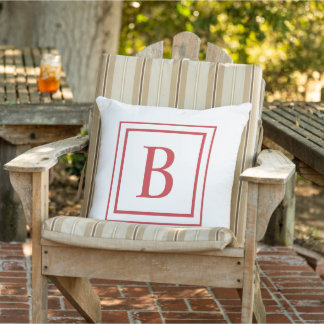 Red And White Square Border Monogram  Kissen