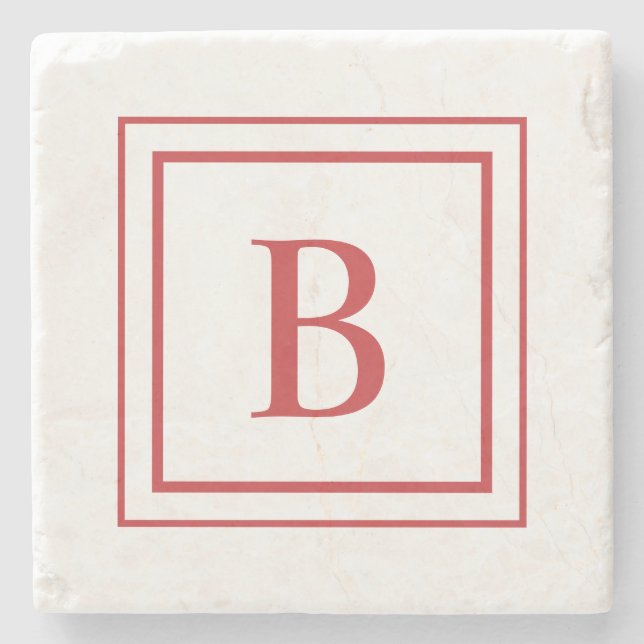 Red And White Square Border Monogram  Steinuntersetzer (Vorderseite)